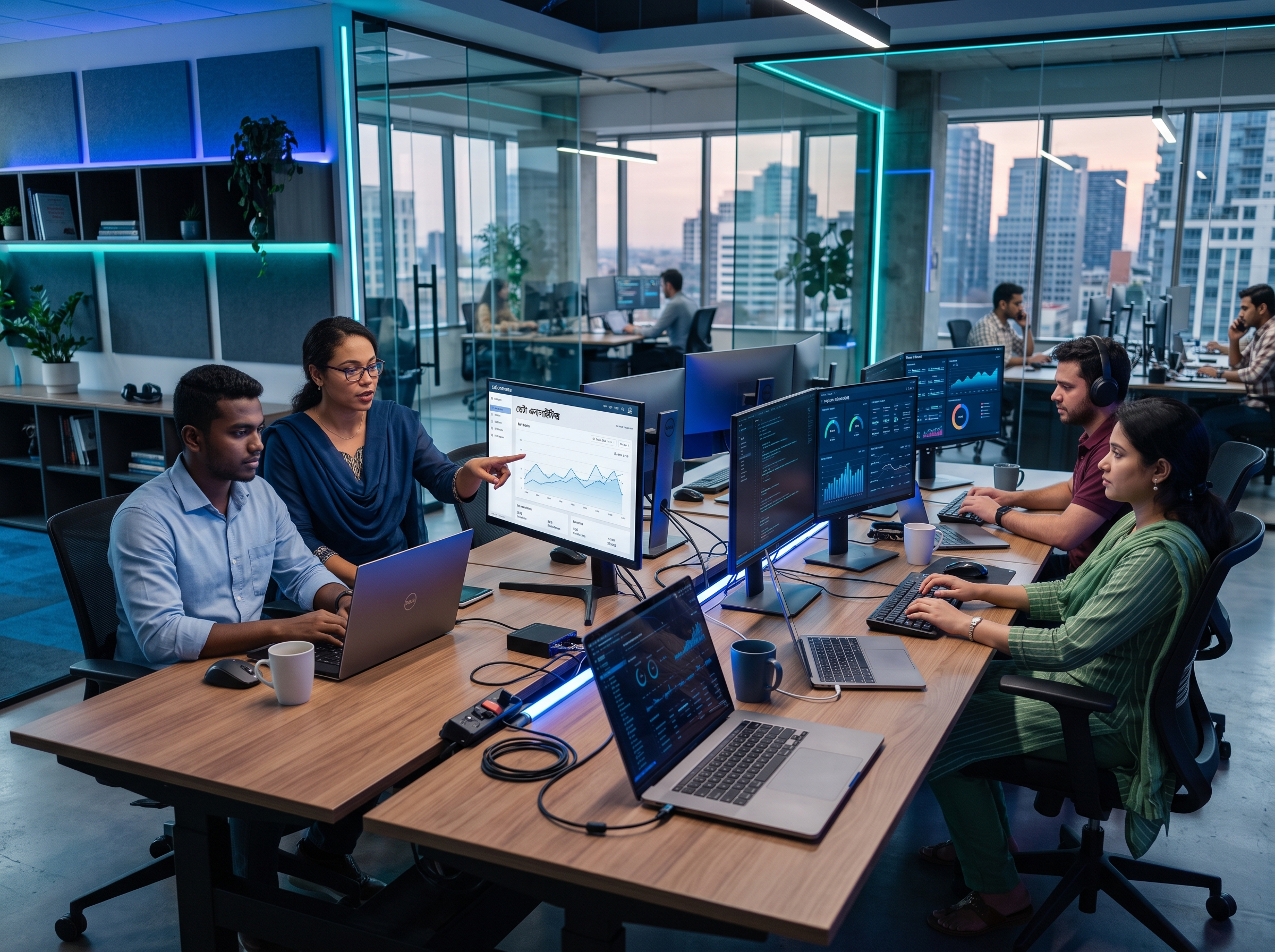 Team monitoring hotel, hospital and retail dashboards in a unified control panel